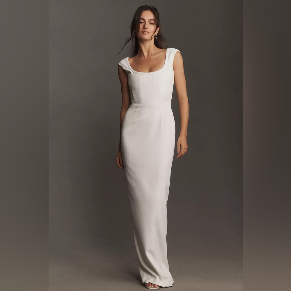 SAU LEE Brooke Cap-Sleeve Scoop-Neck Crepe Maxi Dress 4 NWT $600